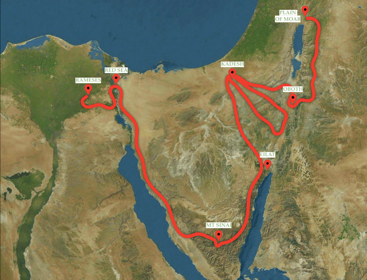 map of the wilderness wanderings of israel
